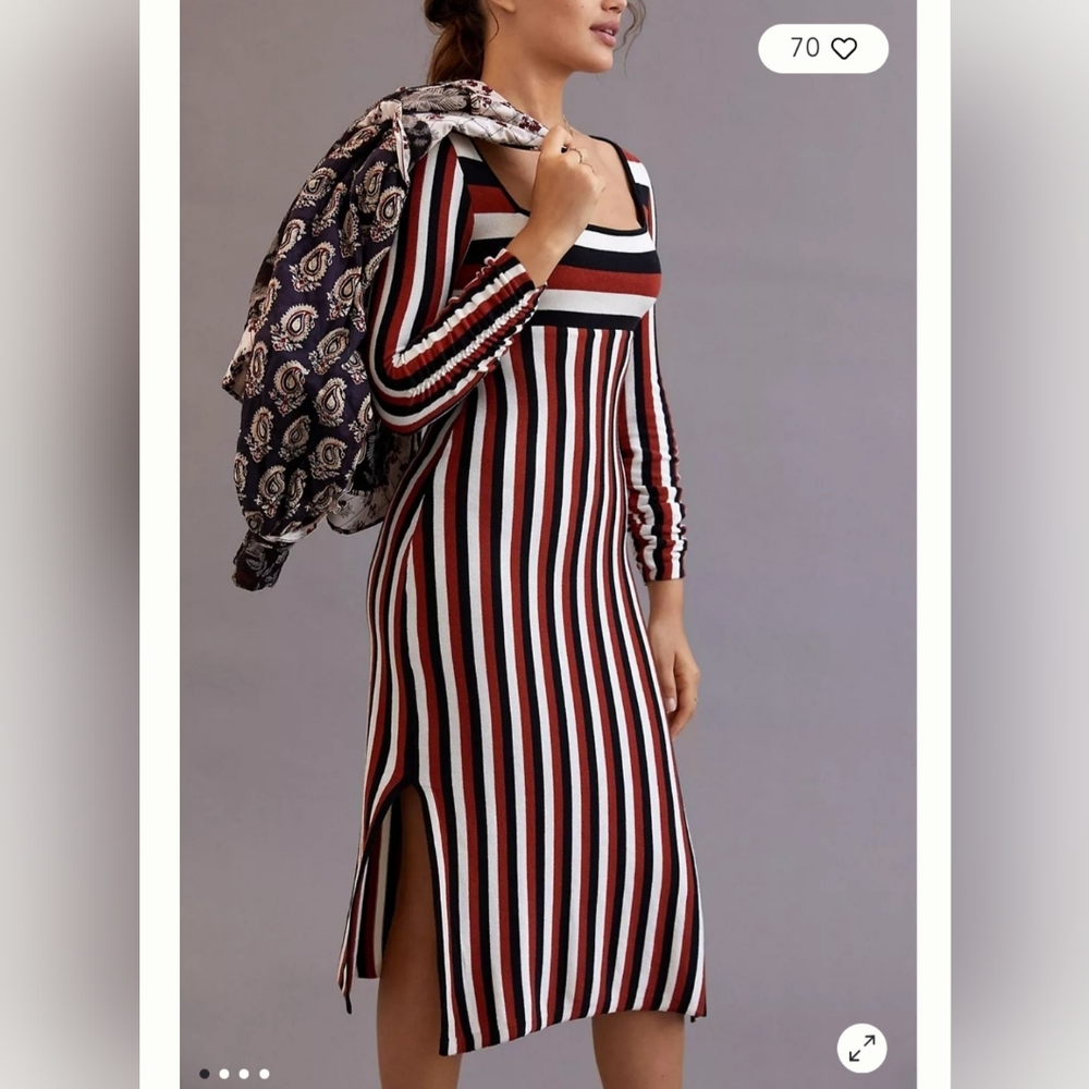 Anthropologie Black, Red, and White Striped Midi Dress